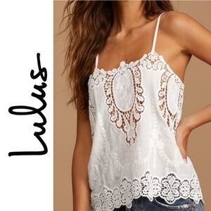 Lulu’s Cotton Too Dreamy White Crochet Lace Embroidered Tank Top, S/M